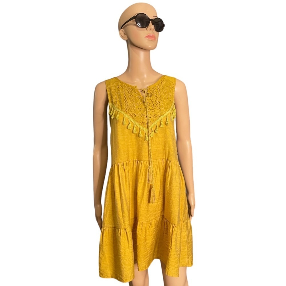 C+D+M dark mustard sleeveless boho pheasant style dress size medium midi - Picture 1 of 10